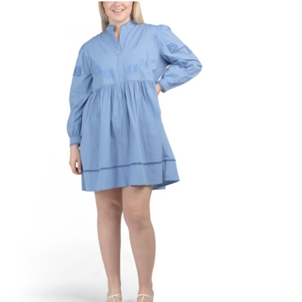 Jude connally Dress Womens Sz L Brinley cloth Mini embroidered‎ Harbor Blue New